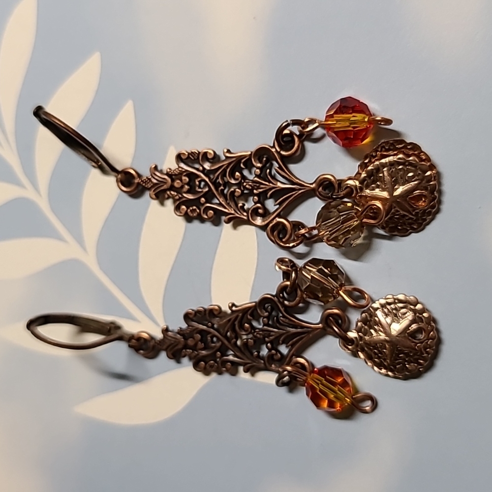 Handcrafted Earrings of Copper and Crystal